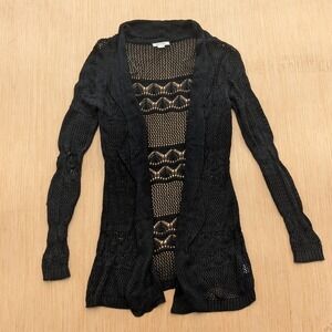 May & July Crochet Open Knit Cardigan Sweater‎ Black Whimsygoth Women's M/L